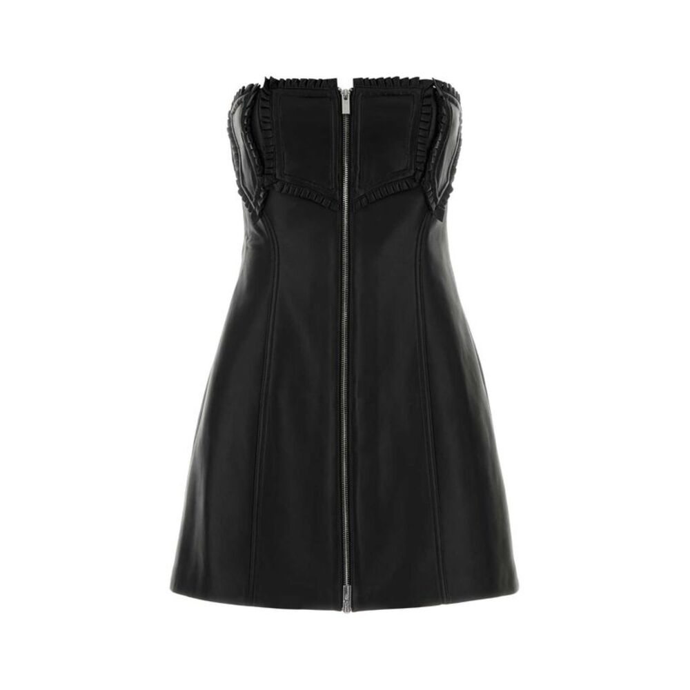Blumarine Women Black Leather Mini Dress